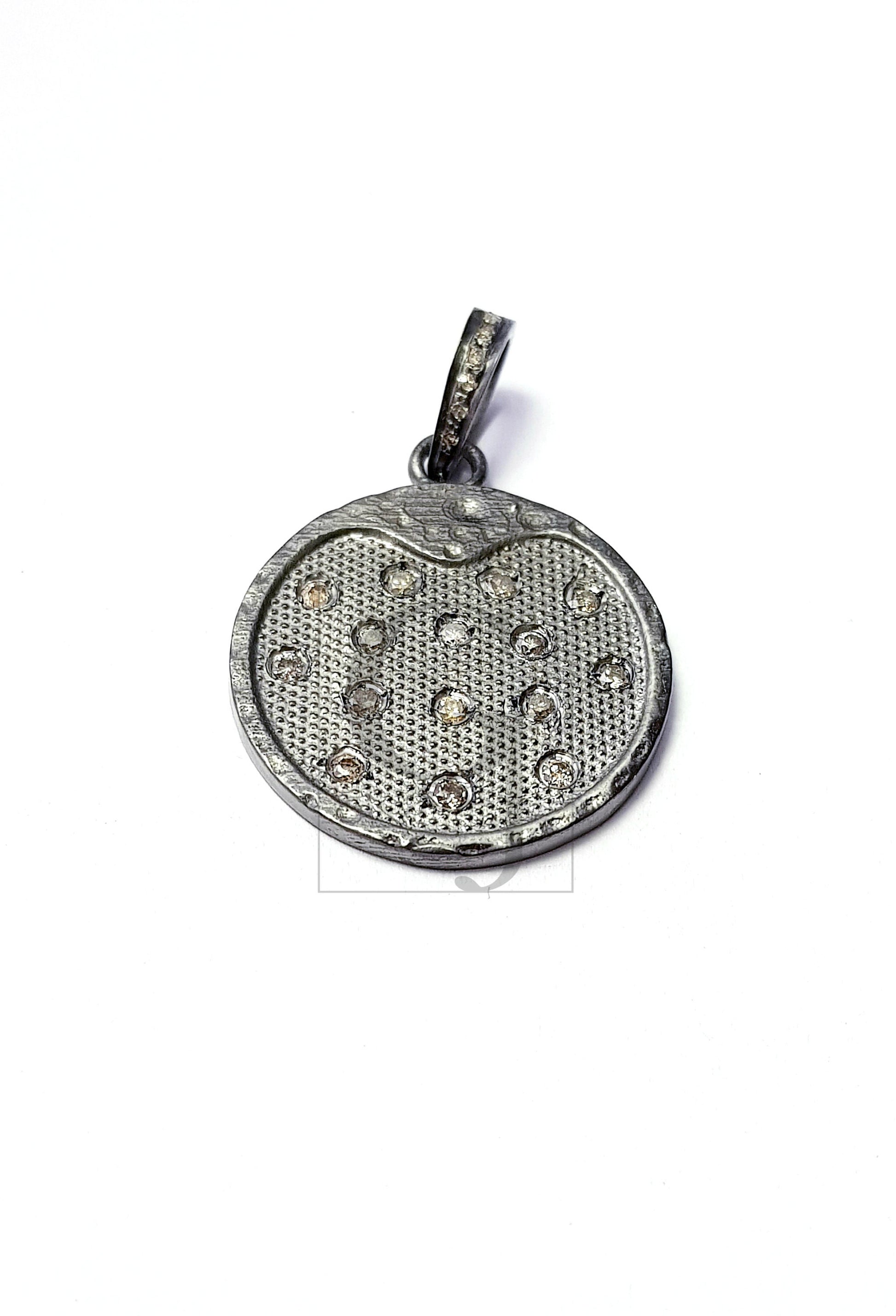 Very beautiful round textured rose cut pave diamond pendant 925 sterling silver handmade stylish diamond coin pendant jewelry ready to ship