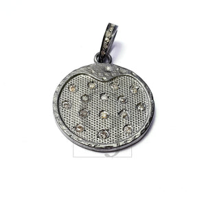 Very beautiful round textured rose cut pave diamond pendant 925 sterling silver handmade stylish diamond coin pendant jewelry ready to ship