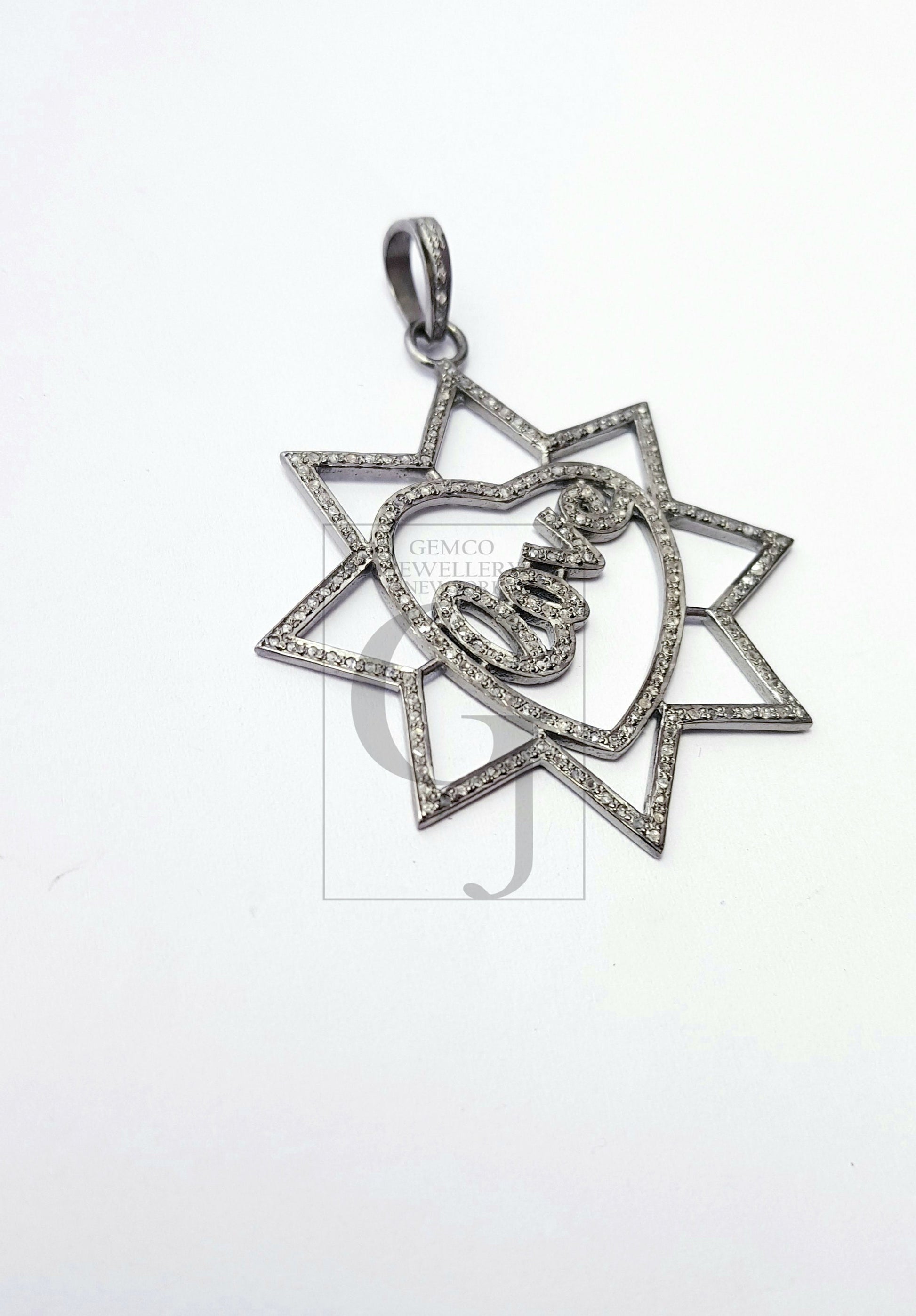 very beautiful designer heart love pendant Rosecut pave diamond pendant 925 sterling silver handmade finish design diamond pendant jewelry