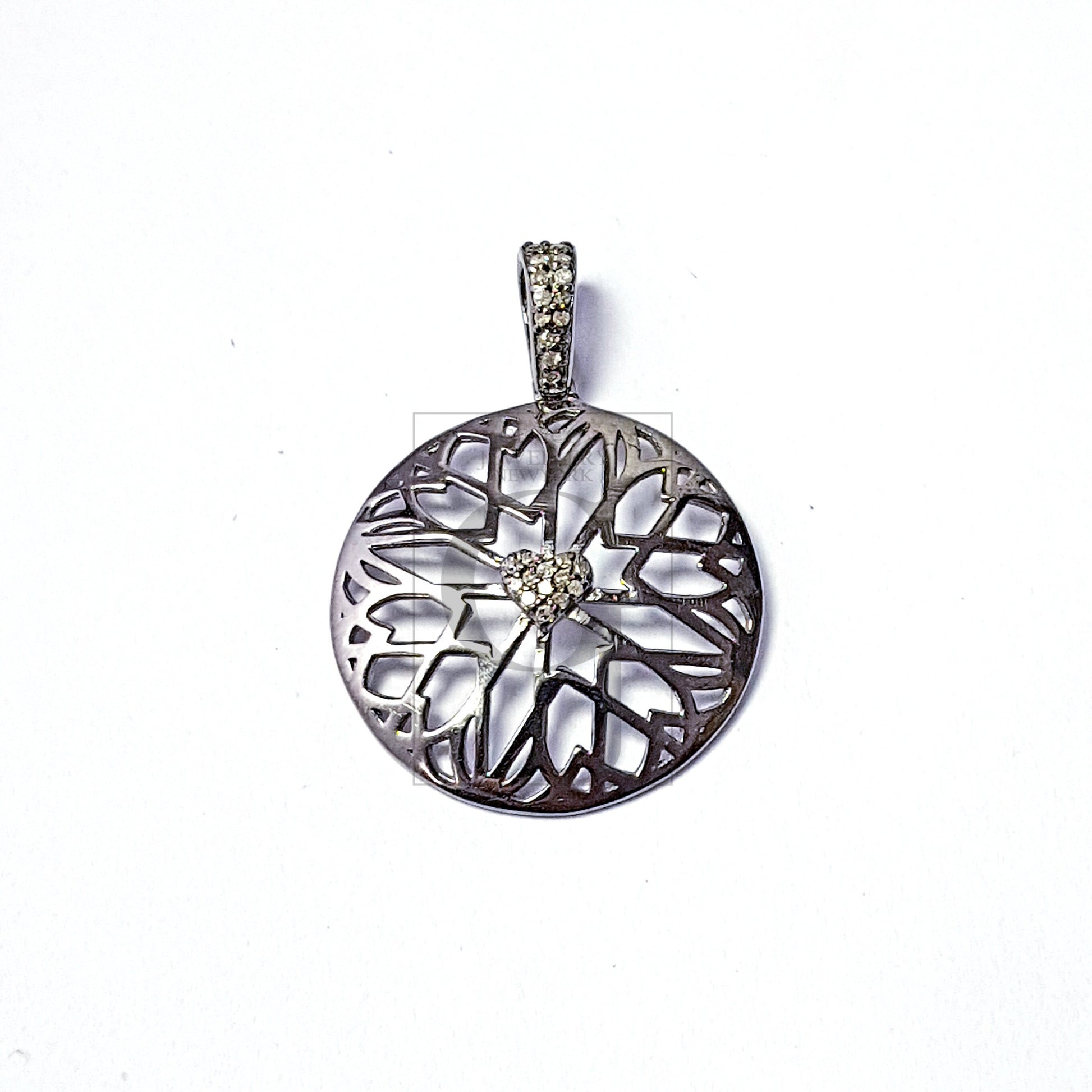 Very Beautiful designed centered heart pendant circle Pave diamond rosecut pendant 925 sterling silver finish handmade diamond pendant