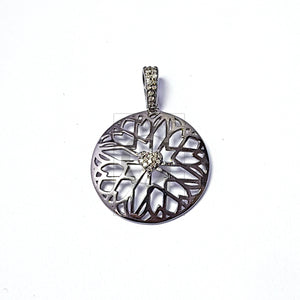 Very Beautiful designed centered heart pendant circle Pave diamond rosecut pendant 925 sterling silver finish handmade diamond pendant