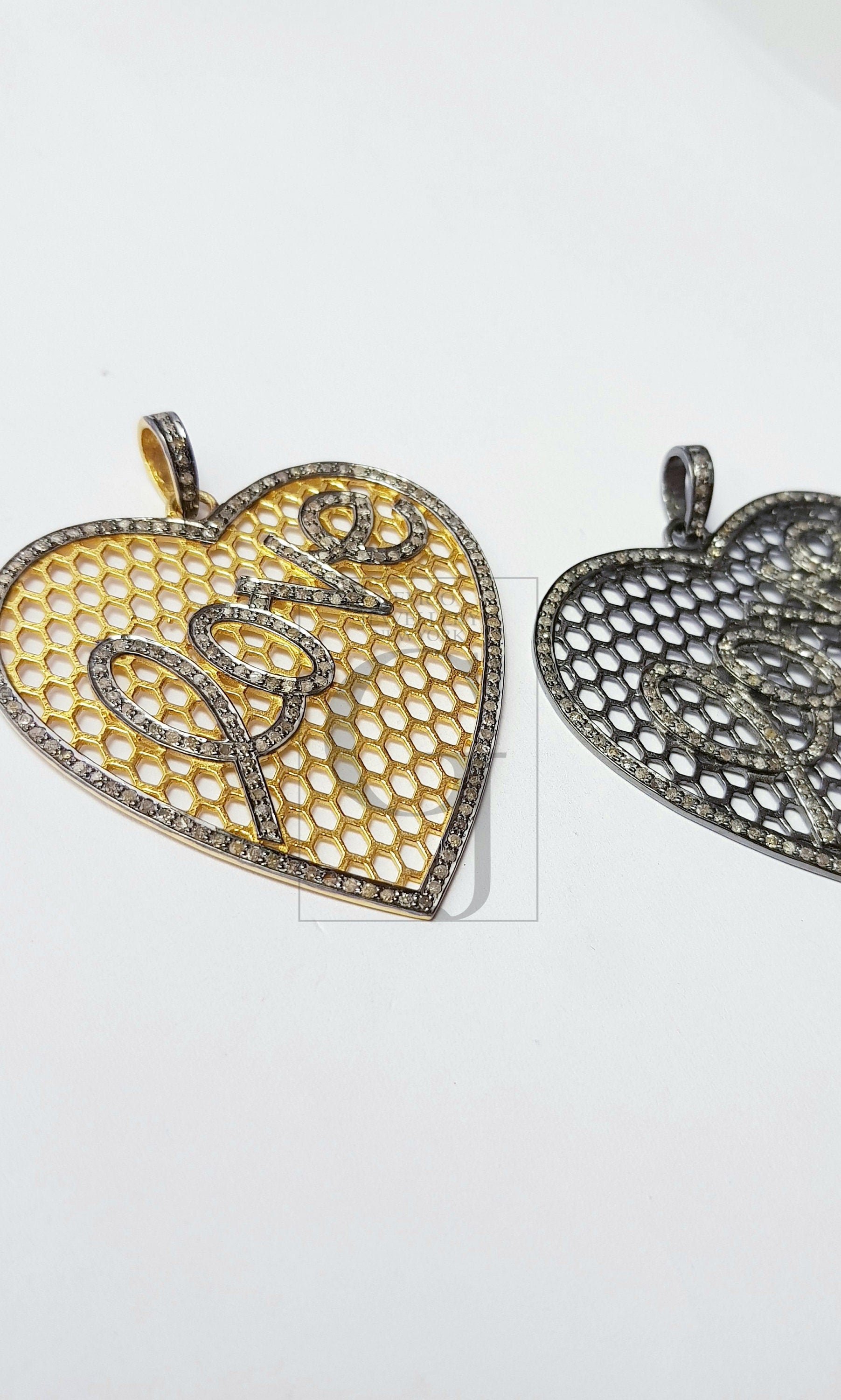 Heart shaped very beautiful designer  Rocecut pave diamond love pendant 925 sterling silver handmade finish love diamond pendant jewelry