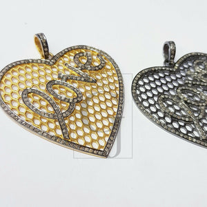 Heart shaped very beautiful designer  Rocecut pave diamond love pendant 925 sterling silver handmade finish love diamond pendant jewelry