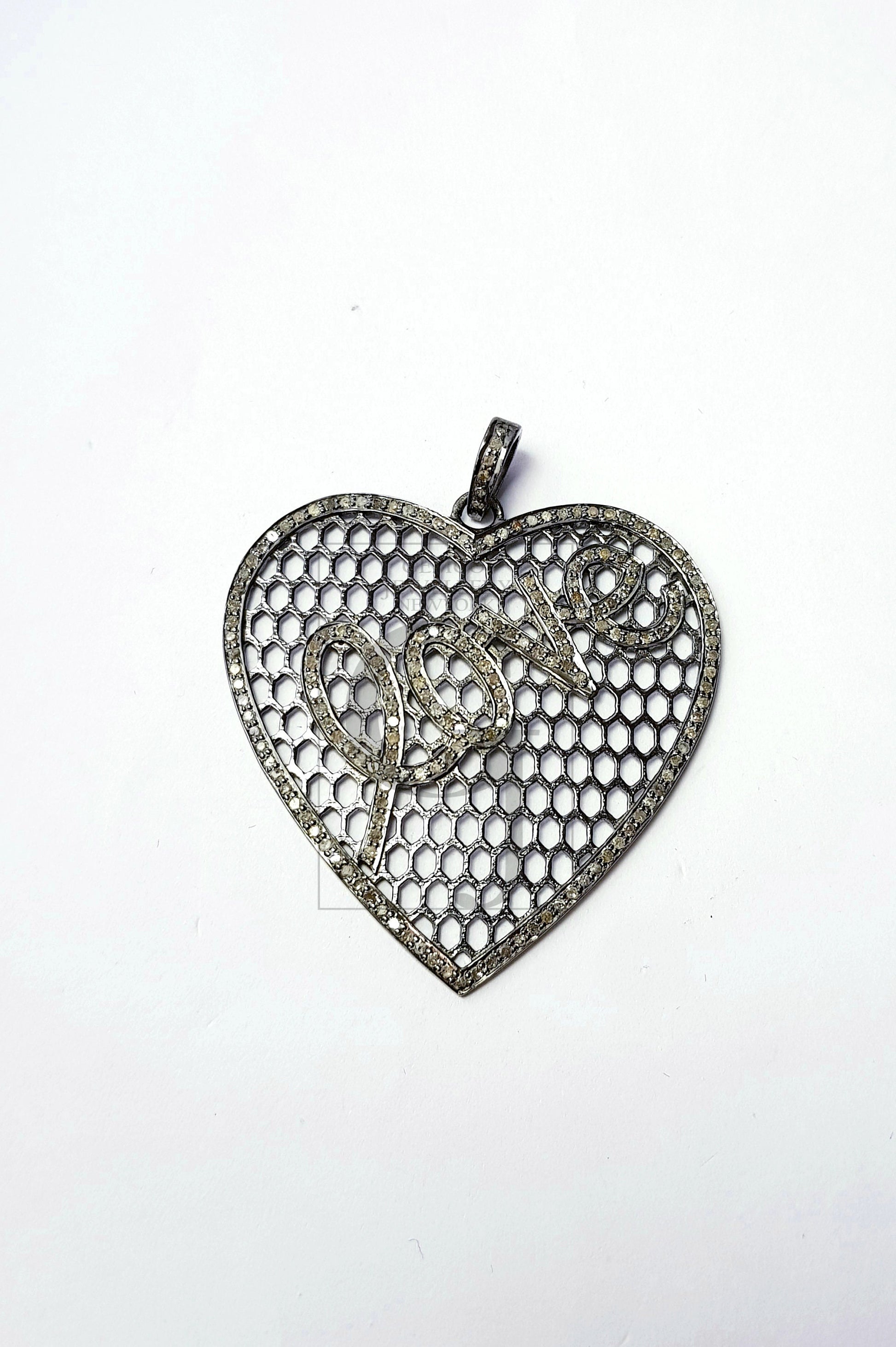 Heart shaped very beautiful designer  Rocecut pave diamond love pendant 925 sterling silver handmade finish love diamond pendant jewelry