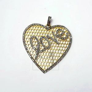 Heart shaped very beautiful designer  Rocecut pave diamond love pendant 925 sterling silver handmade finish love diamond pendant jewelry