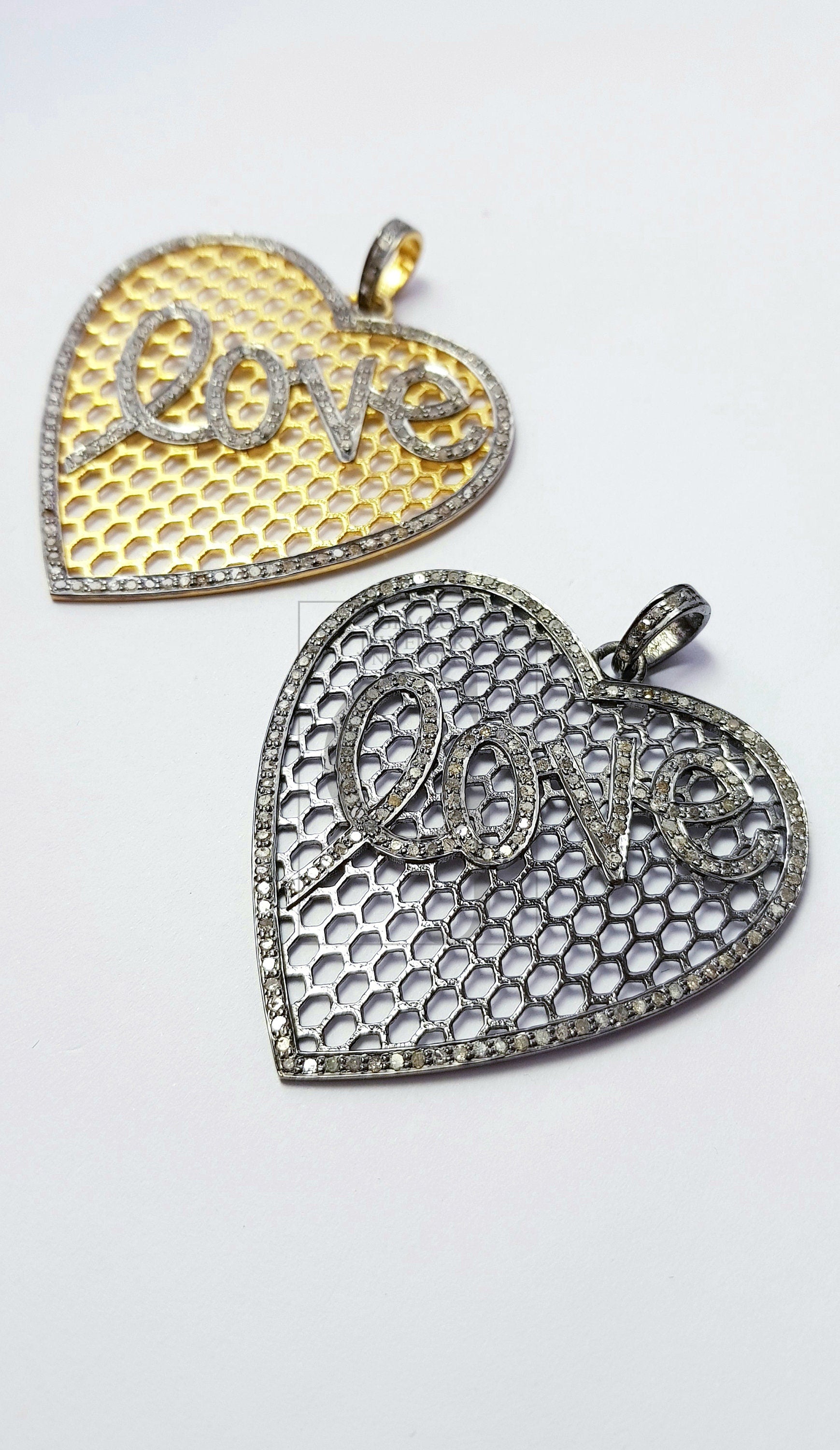 Heart shaped very beautiful designer  Rocecut pave diamond love pendant 925 sterling silver handmade finish love diamond pendant jewelry
