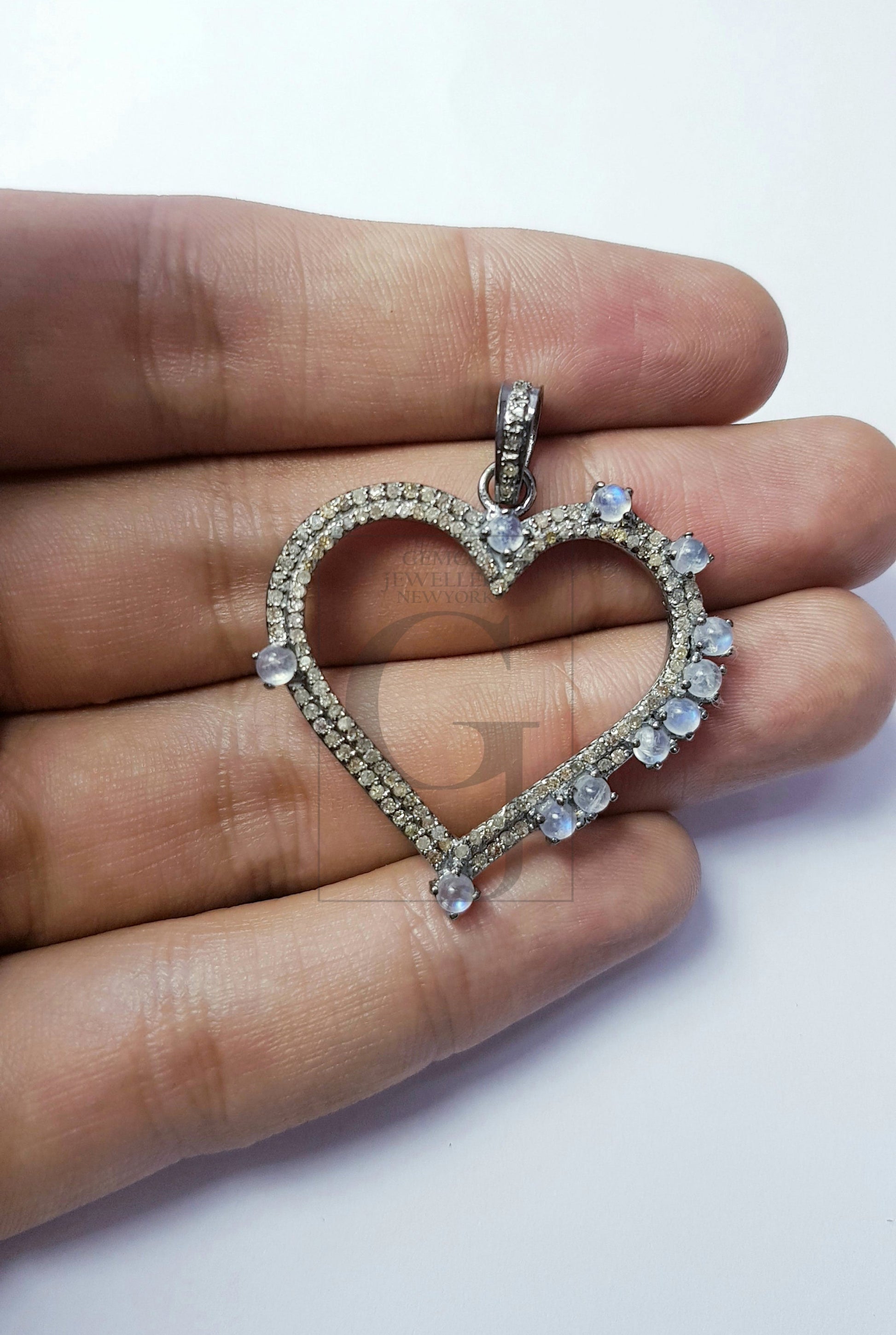 Very beautiful heart design Rosecut pave diamond pendant 925 sterling silver handmade love style finish diamond pendant jewelry