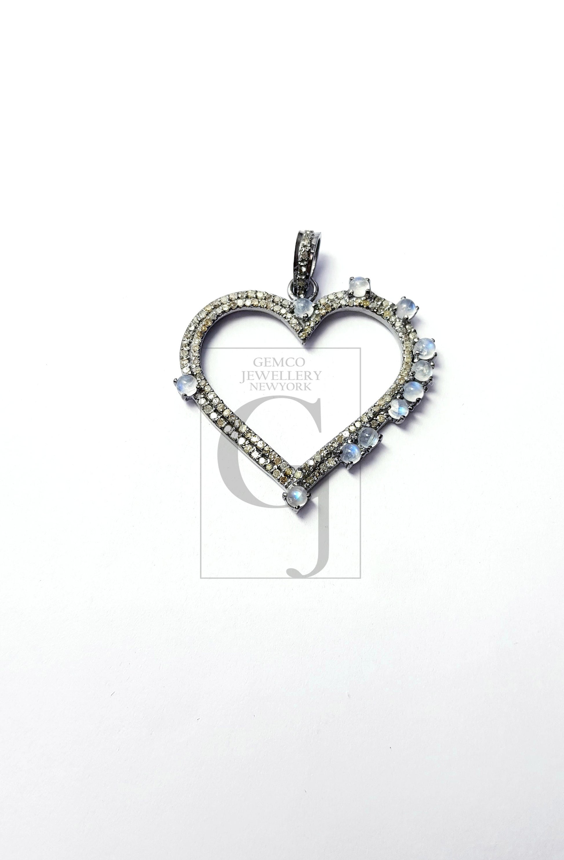 Very beautiful heart design Rosecut pave diamond pendant 925 sterling silver handmade love style finish diamond pendant jewelry