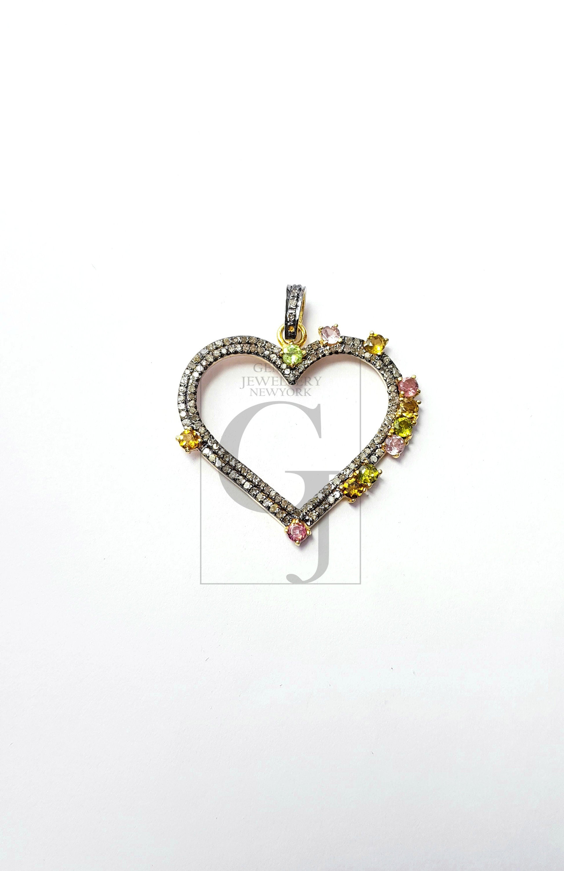 Very beautiful heart design Rosecut pave diamond pendant 925 sterling silver handmade love style finish diamond pendant jewelry