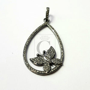 Latest butterfly designer Rosecut pave diamond pendant 925 sterling silver handmade finish diamond jewelry pendant