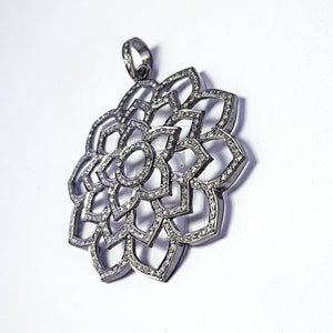 Pave diamond rosecut pendant 925 sterling silver pendant handmade diamond pendant very beautiful flower cutting design diamond pendant