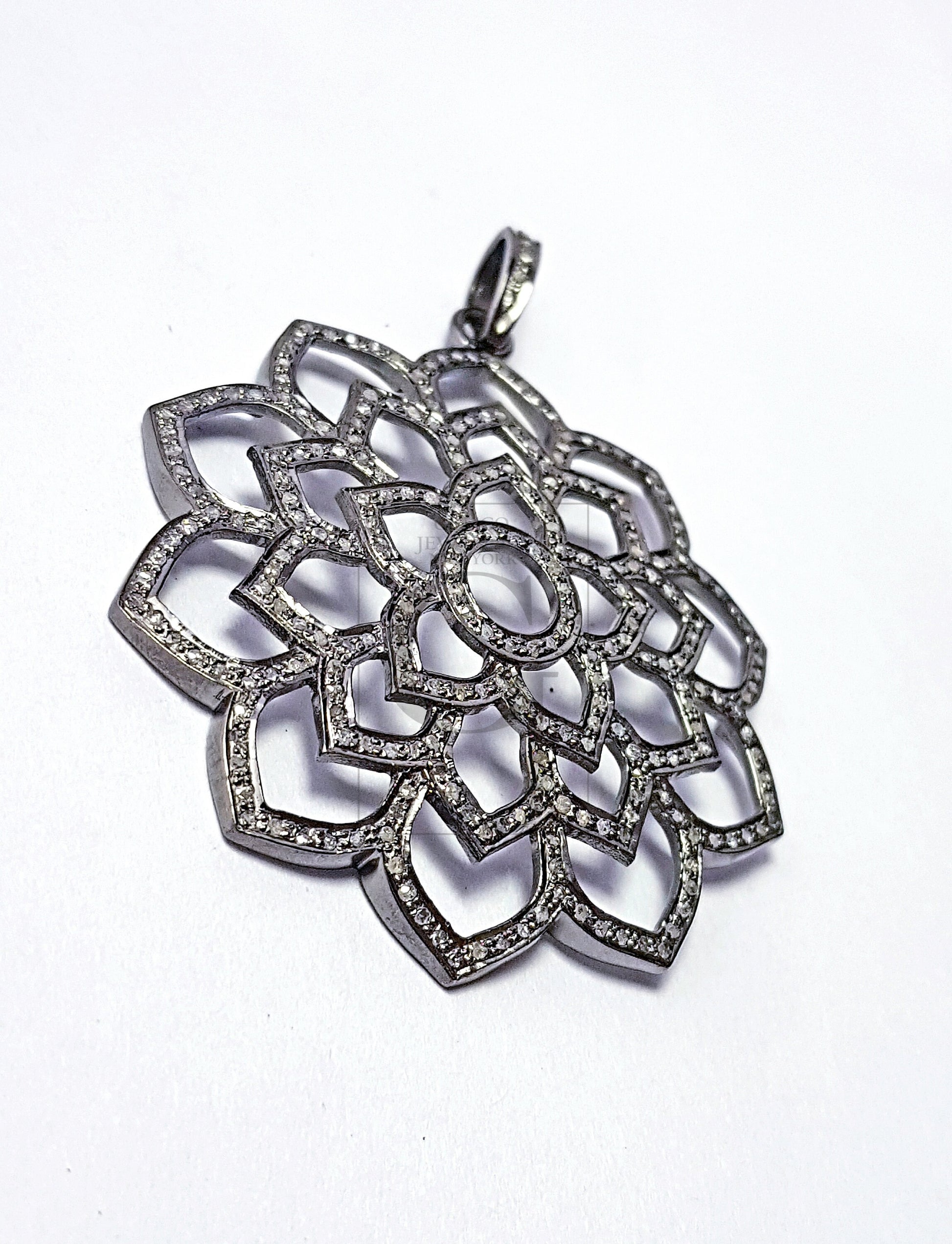 Pave diamond rosecut pendant 925 sterling silver pendant handmade diamond pendant very beautiful flower cutting design diamond pendant