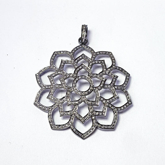Pave diamond rosecut pendant 925 sterling silver pendant handmade diamond pendant very beautiful flower cutting design diamond pendant