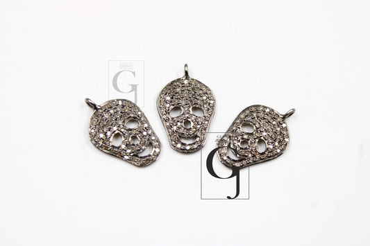 Antique Look Skull Charms Designer Pendant Rosecut Pave Diamond Pendant 925 Sterling Silver Handmade Finish Diamond Charms Necklace Pendant