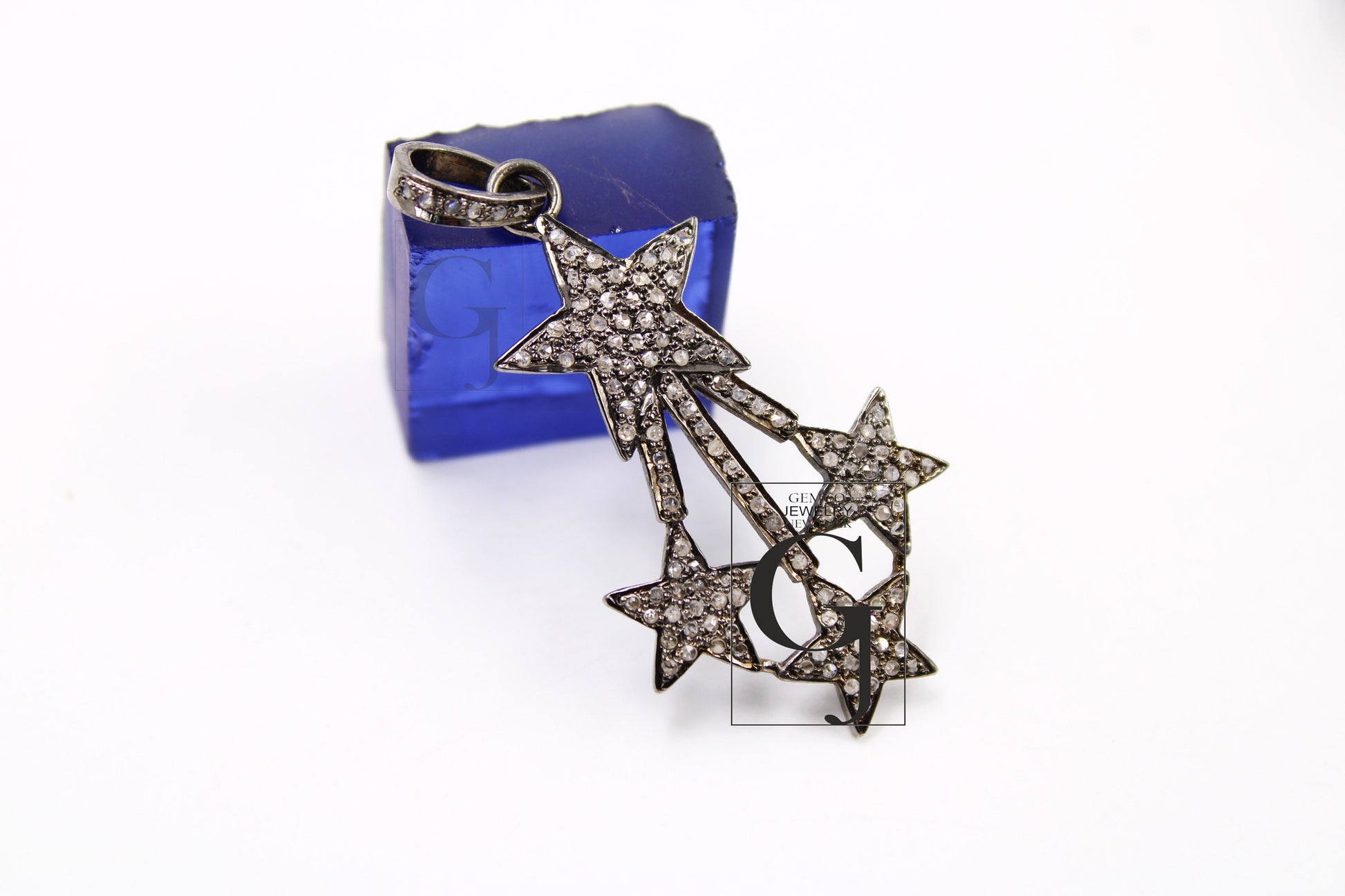 Antique Look Star Pendant Designer Rosecut Pave Diamond Pendant 925 Sterling Silver Handmade Finish Diamond Charms Necklace Pendant Jewelry