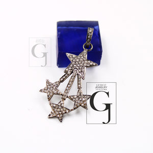 Antique Look Star Pendant Designer Rosecut Pave Diamond Pendant 925 Sterling Silver Handmade Finish Diamond Charms Necklace Pendant Jewelry