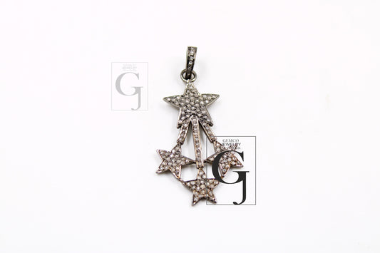 Antique Look Star Pendant Designer Rosecut Pave Diamond Pendant 925 Sterling Silver Handmade Finish Diamond Charms Necklace Pendant Jewelry