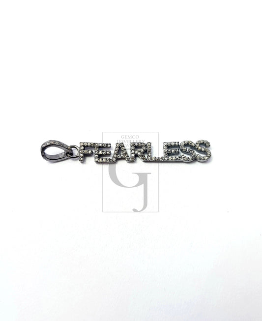 Very Beautiful FEARLESS Word Designer Rosecut Pave Diamond Pendant 925 Sterling Silver Handmade Finish Diamond Jewelry Pendant