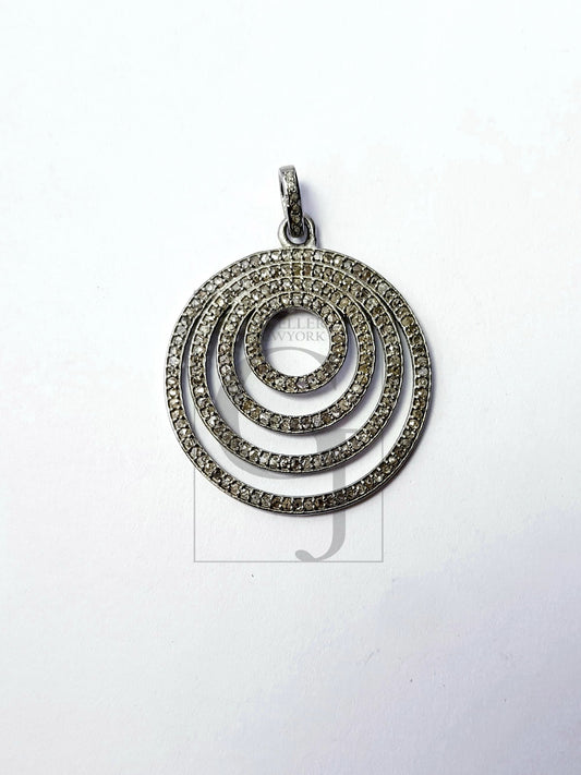 Beautiful Designer Rosecut Pave Diamond Pendant 925 Sterling Silver Handmade Finish Circle Shaped Diamond Pendant Jewelry
