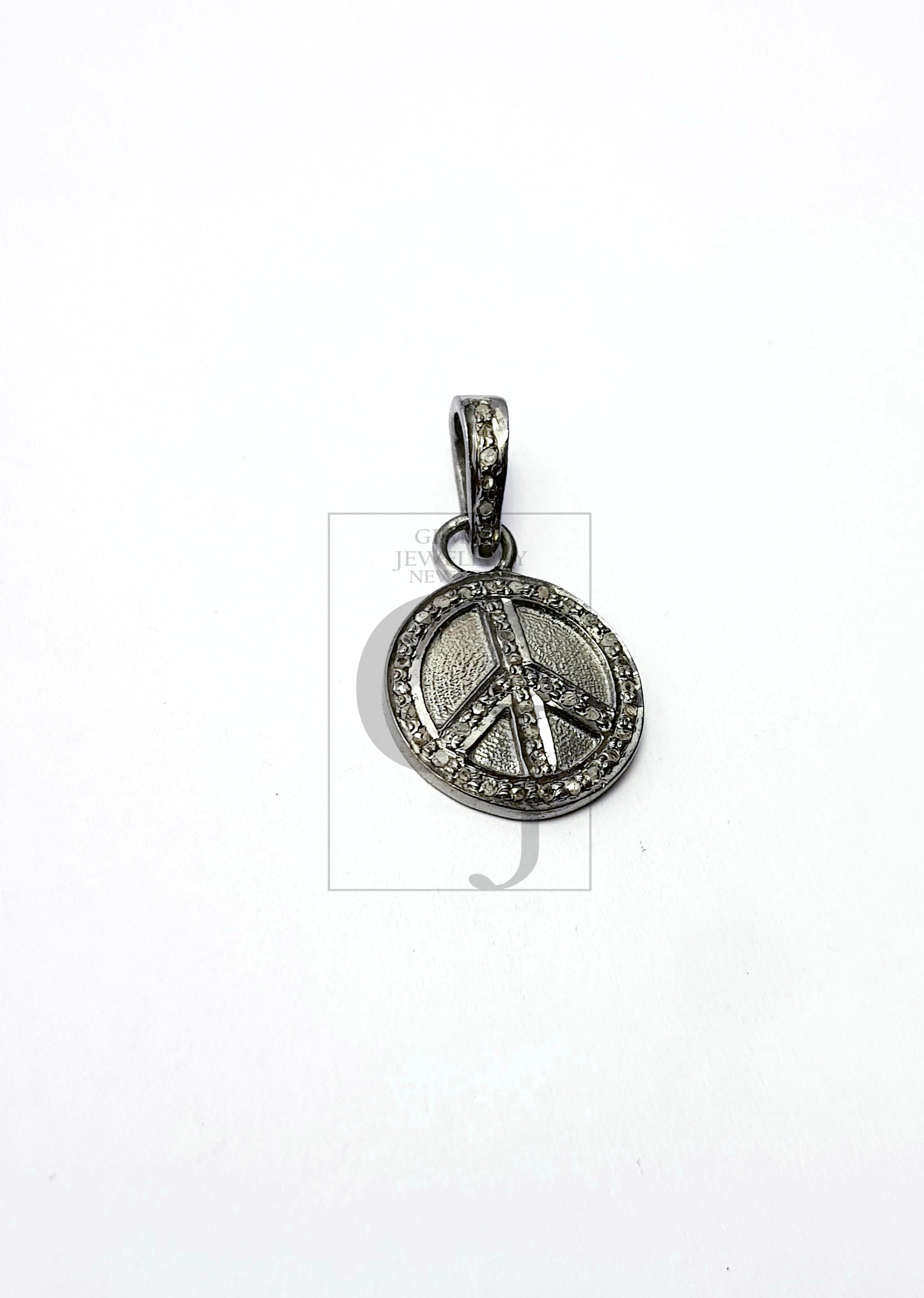 Peace design circle shaped diamond charm pendant Pave diamond rosecut pendant 925 sterling silver finish pendant handmade diamond pendant