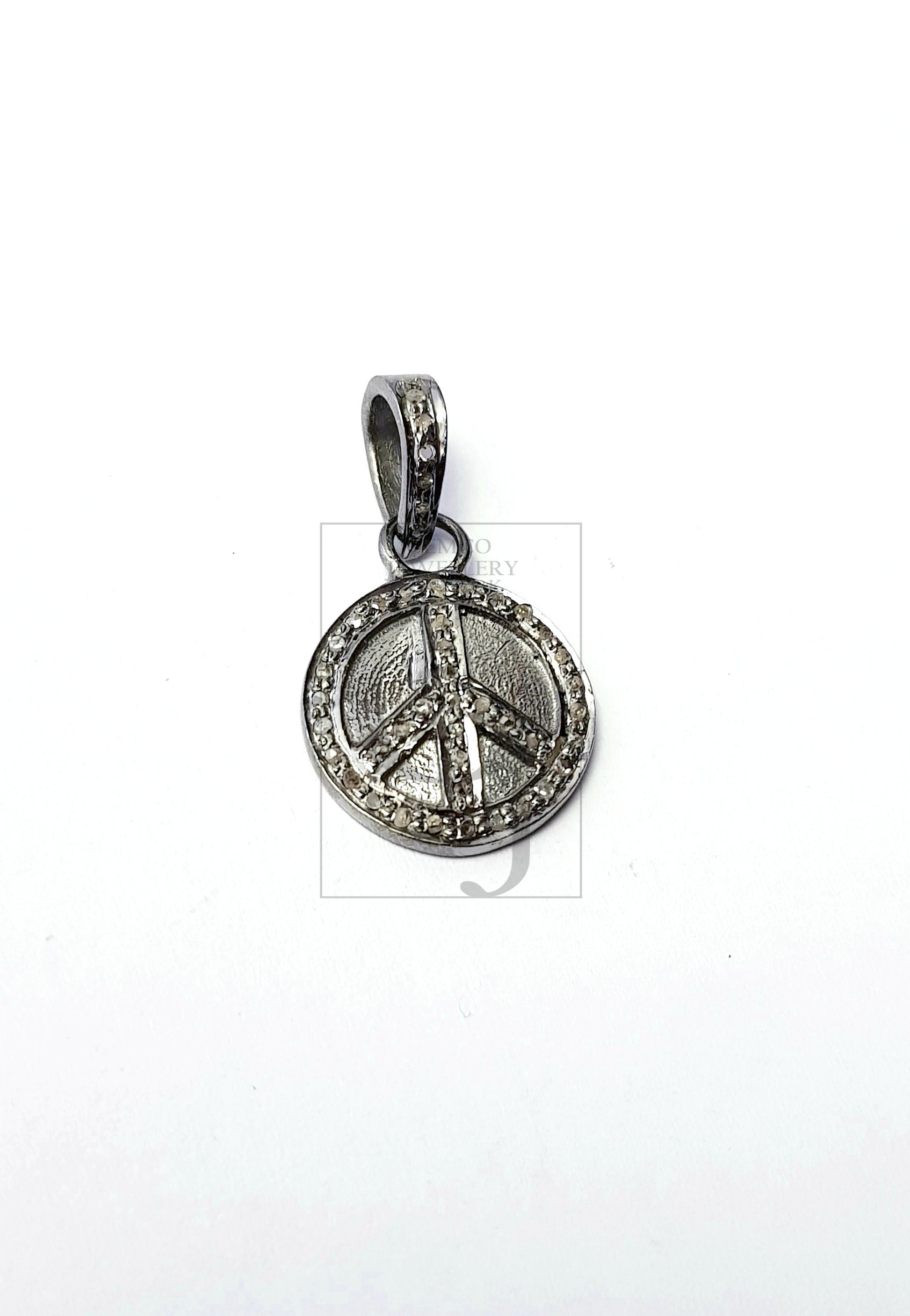 Peace design circle shaped diamond charm pendant Pave diamond rosecut pendant 925 sterling silver finish pendant handmade diamond pendant