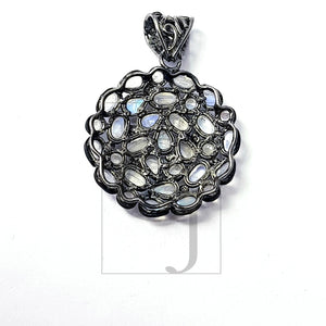 Very beautiful rain moonstone Rosecut pave diamond pendant 925 sterling silver handmade finish diamond jewelry pendant