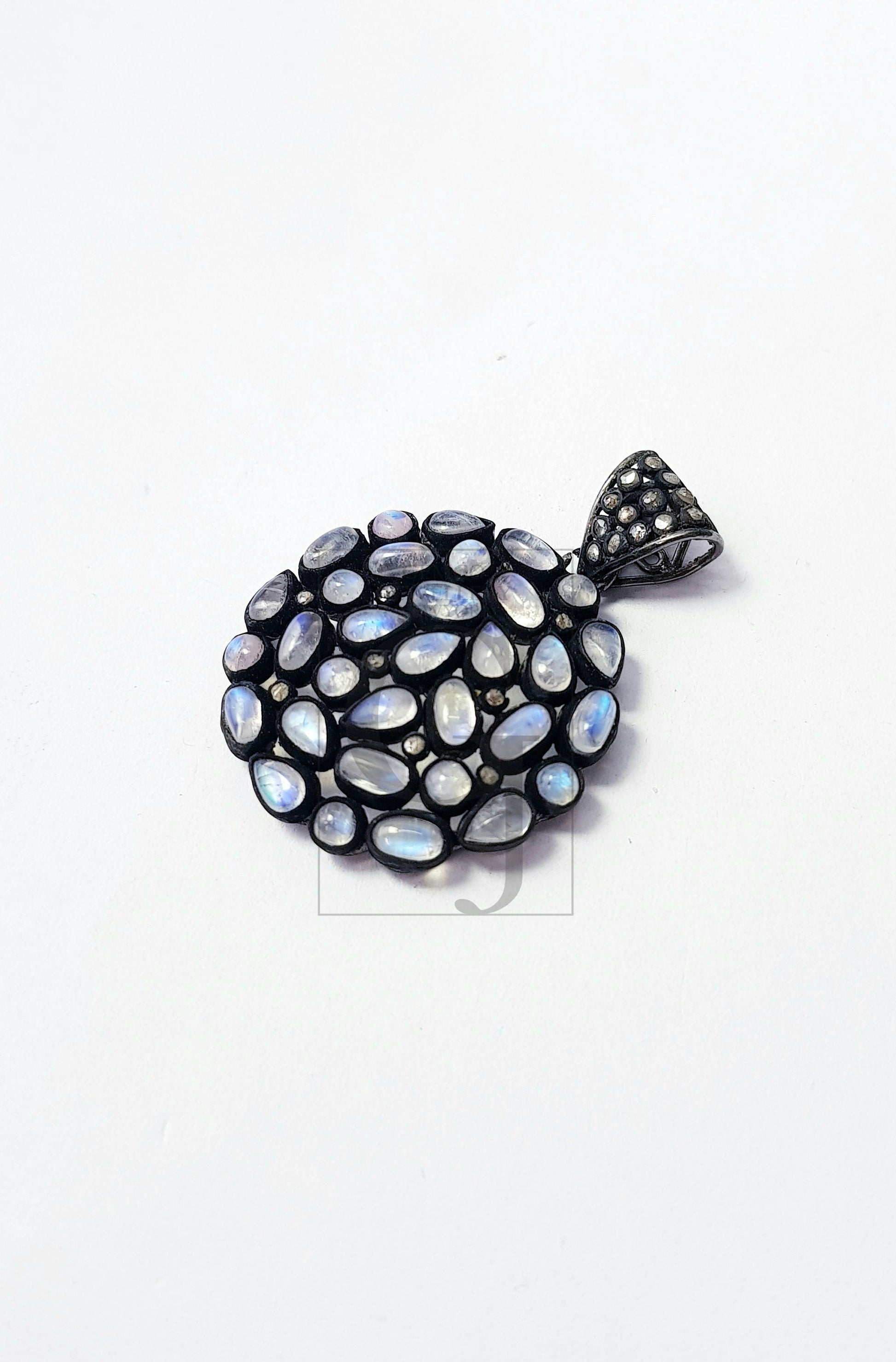 Very beautiful rain moonstone Rosecut pave diamond pendant 925 sterling silver handmade finish diamond jewelry pendant
