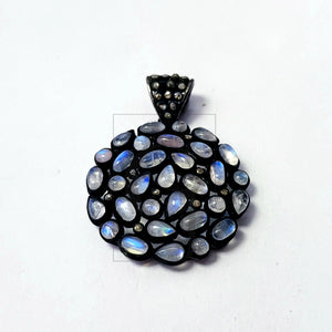Very beautiful rain moonstone Rosecut pave diamond pendant 925 sterling silver handmade finish diamond jewelry pendant