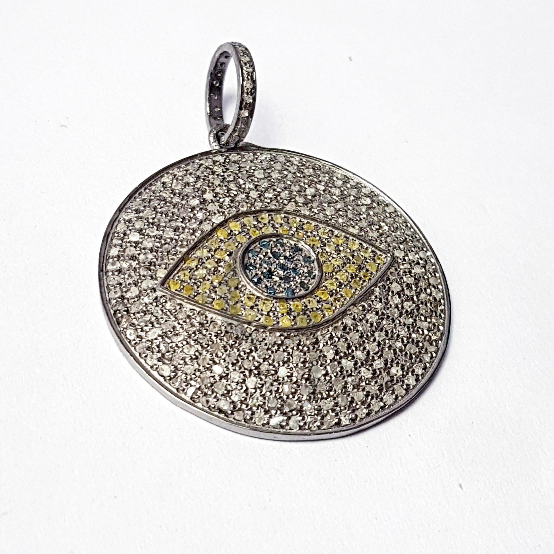 Beautiful Round Shaped Evil Eye Fashionable Design Rocecut Pave Diamond Pendant 925 Sterling Silver Handmade Geometrical Diamond Jewerly