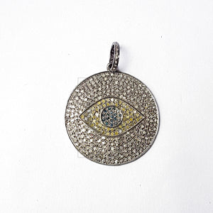 Beautiful Round Shaped Evil Eye Fashionable Design Rocecut Pave Diamond Pendant 925 Sterling Silver Handmade Geometrical Diamond Jewerly