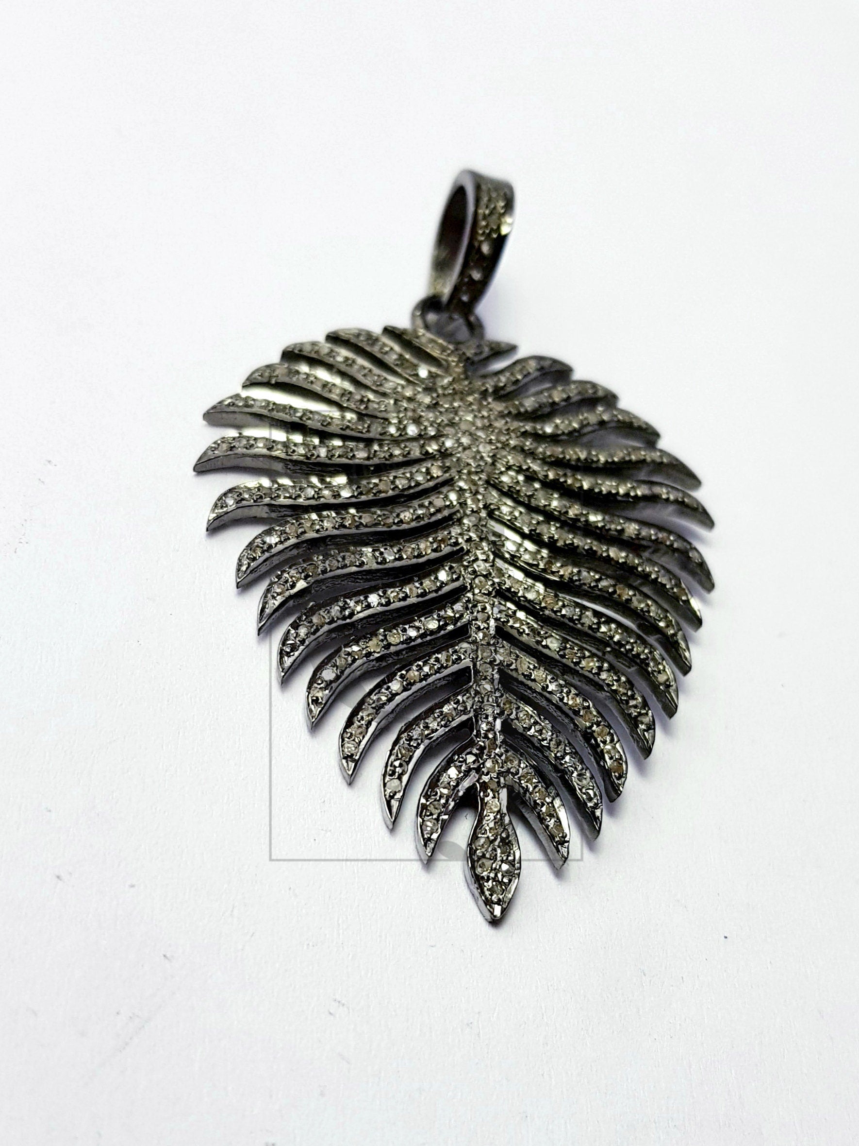 Leaf design latest rosecut pave diamond pendant 925 sterling silver handmade finish diamond pendant jewelry