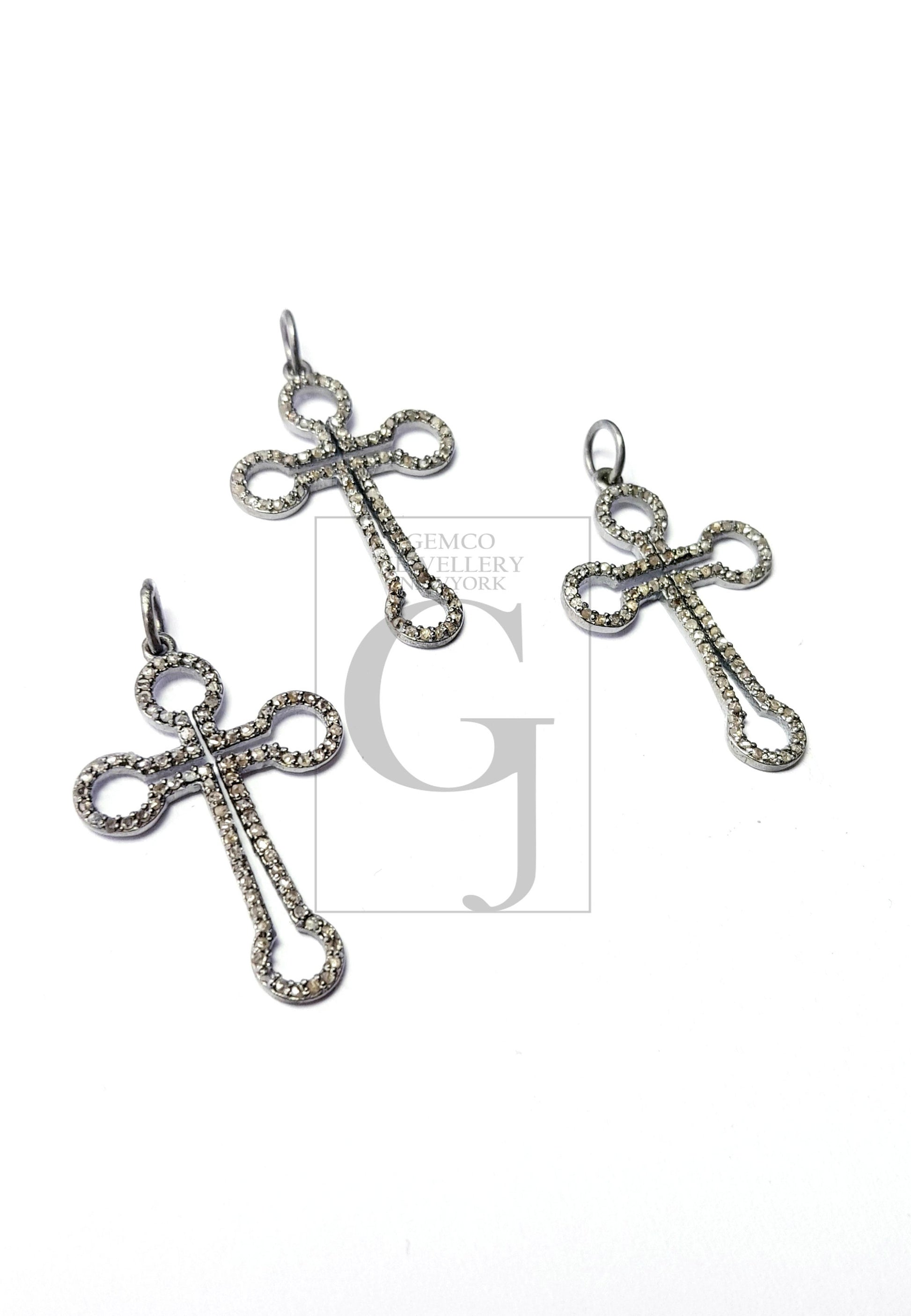 Beautiful Cross Design Rosecut Pave Diamond Pendant 925 Sterling Silver Handmade Finish Latest Style Diamond Pendent Jewelry