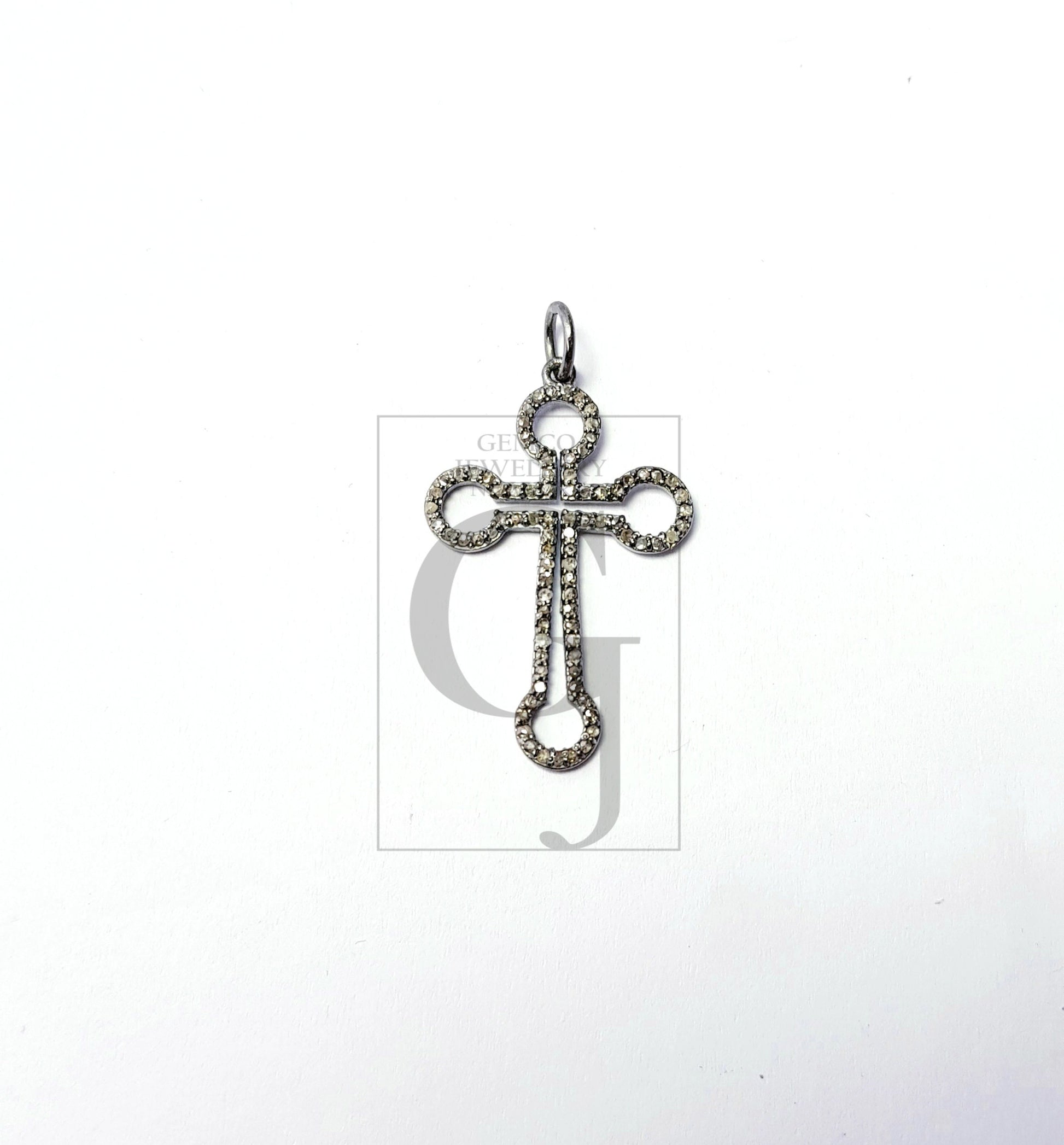 Beautiful Cross Design Rosecut Pave Diamond Pendant 925 Sterling Silver Handmade Finish Latest Style Diamond Pendent Jewelry
