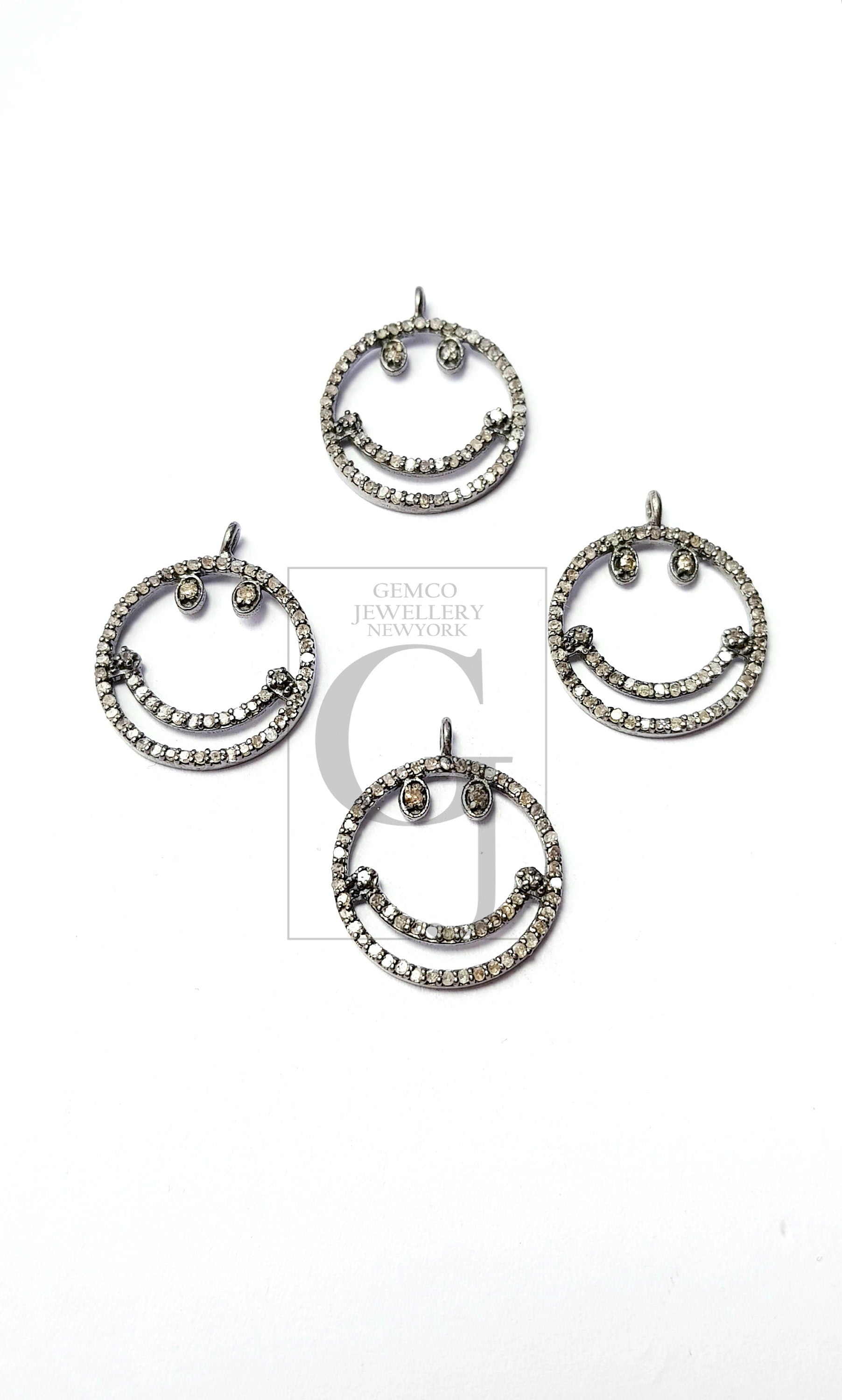 Charm pendent Smiley design Rosecut pave diamond pendant 925 sterling silver handmade finish beautiful diamond pendant jewelry