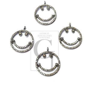Charm pendent Smiley design Rosecut pave diamond pendant 925 sterling silver handmade finish beautiful diamond pendant jewelry