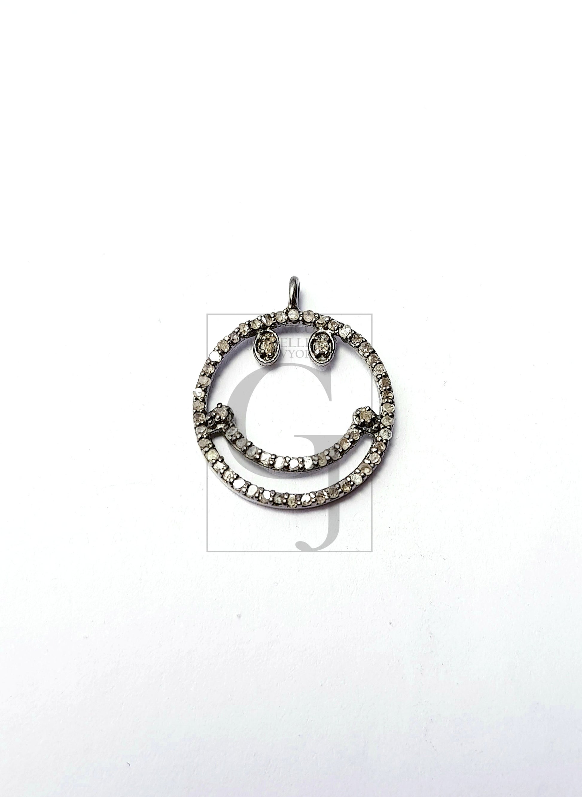 Charm pendent Smiley design Rosecut pave diamond pendant 925 sterling silver handmade finish beautiful diamond pendant jewelry