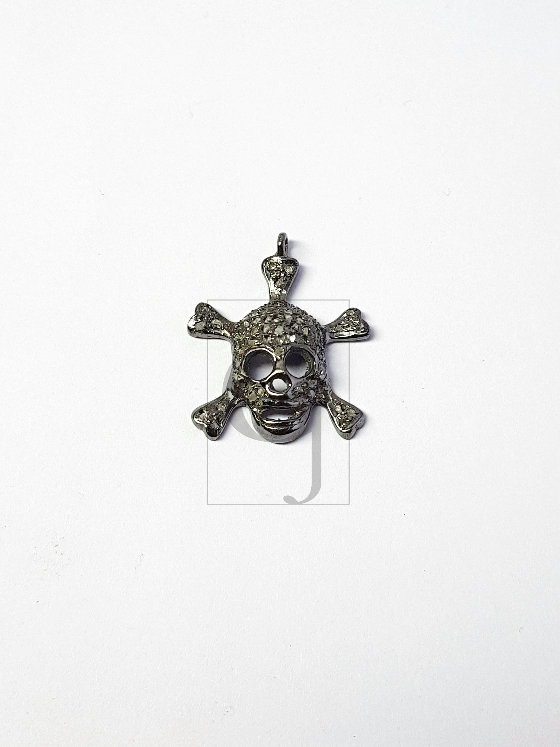 Pave diamond rosecut pendant 925 sterling silver pendant handmade diamond pendant  skull design diamond pendant charm