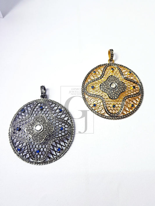 Pave diamond rosecut pendant 925 sterling silver pendant handmade diamond pendant classic disc design diamond circle diamond pendant