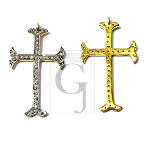 Pave diamond rosecut pendant 925 sterling silver pendant handmade diamond pendant pave diamond setting beautiful cross diamond pendant