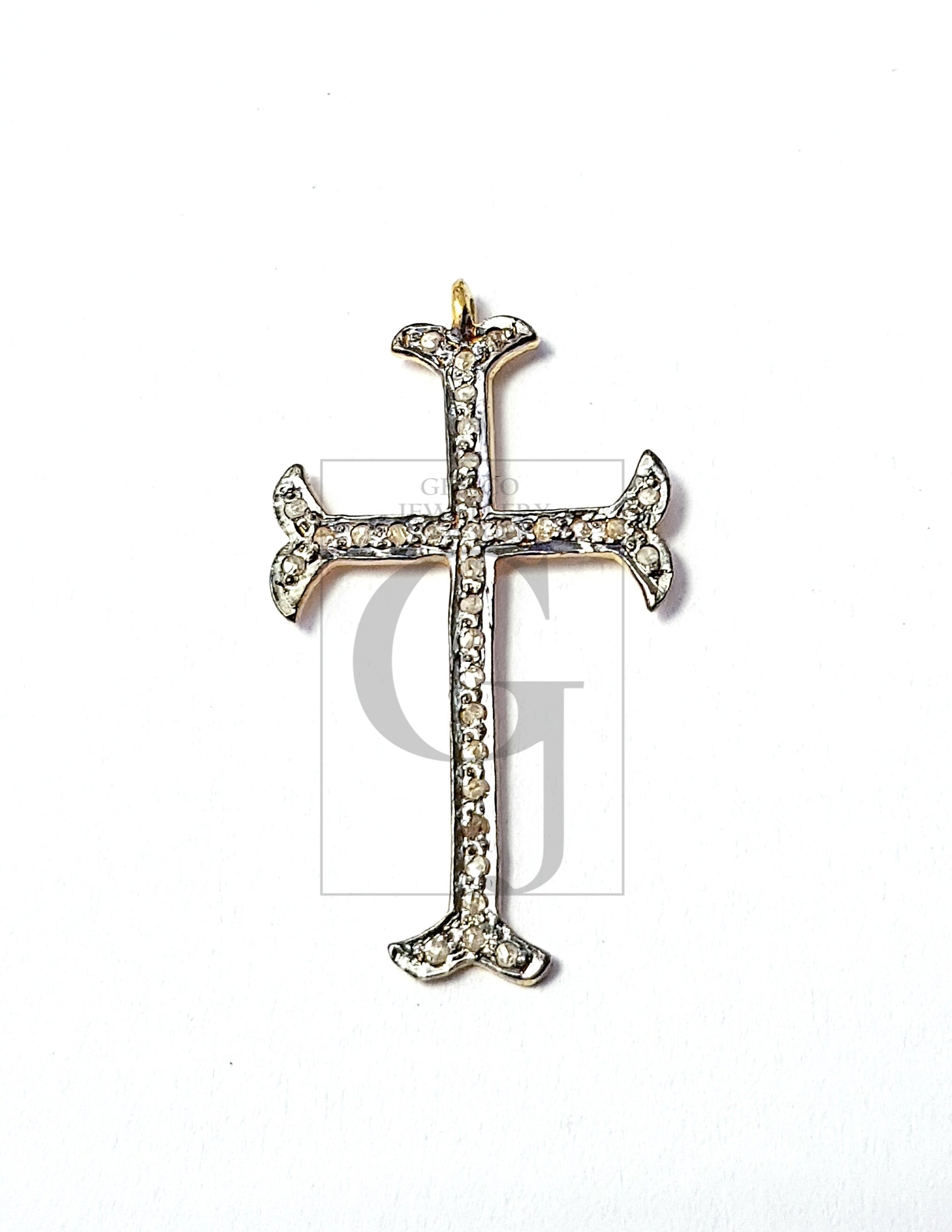 Pave diamond rosecut pendant 925 sterling silver pendant handmade diamond pendant pave diamond setting beautiful cross diamond pendant