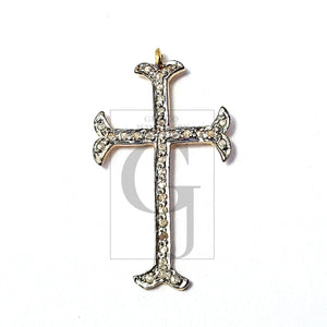 Pave diamond rosecut pendant 925 sterling silver pendant handmade diamond pendant pave diamond setting beautiful cross diamond pendant