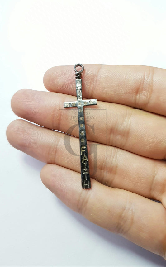 Cross designer beautiful Rosecut pave diamond pendant 925 sterling silver handmade finish diamond faith jewelry pendant