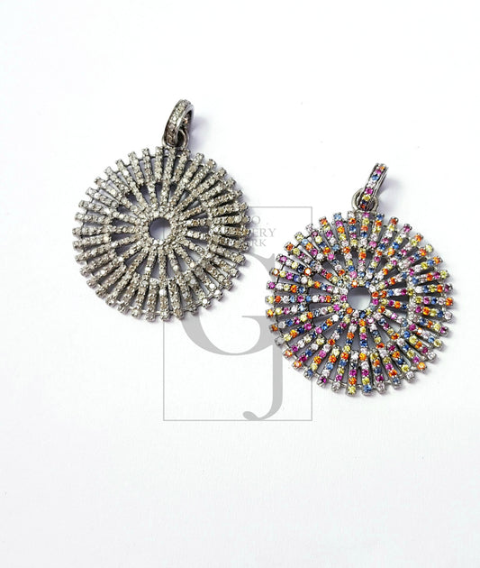 Beautiful Design Rosecut Pave Diamond Pendant 925 Sterling Silver Handmade Finish Sunburst Style Diamond Pendant Jewelry