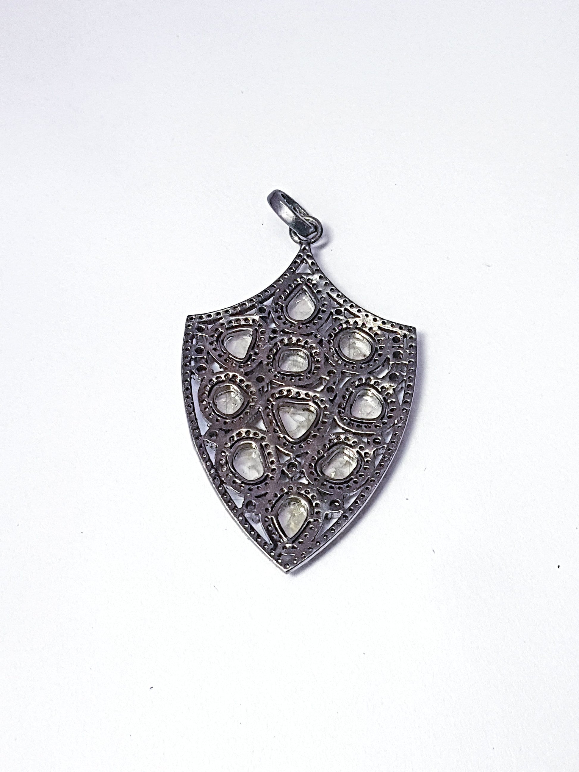 Pave diamond rosecut pendant 925 sterling silver pendant handmade diamond pendant Hollywood style  beautiful shield design diamond pendant