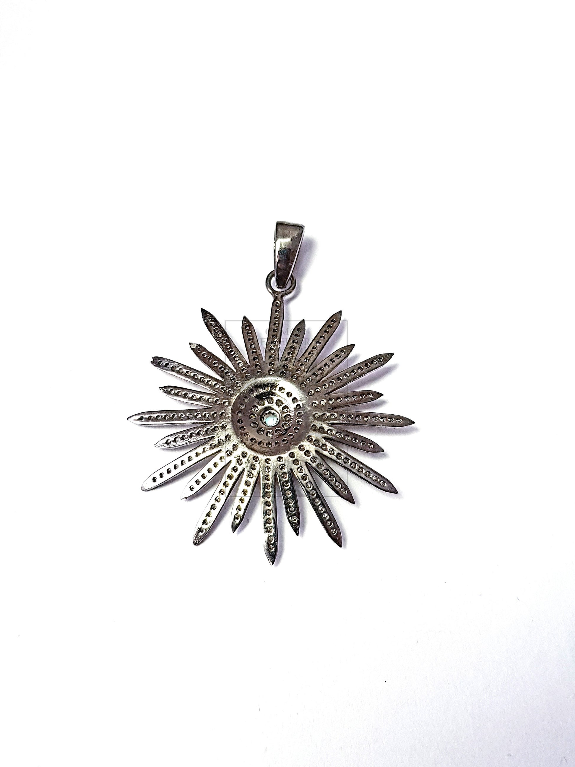 Pave diamond rosecut pendant 925 sterling silver pendant handmade diamond pendant beautiful sunburst pave diamond pendant