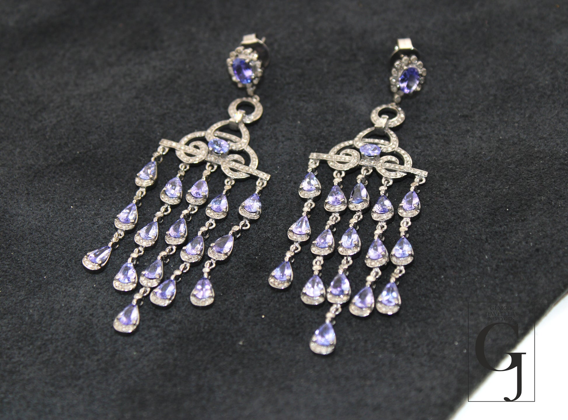 Very Beautiful Tanzanite Schindler Designer Earring Rosecut Pave Diamond Earring 925 Sterling Silver Handmade silver Finish Diamond Earring