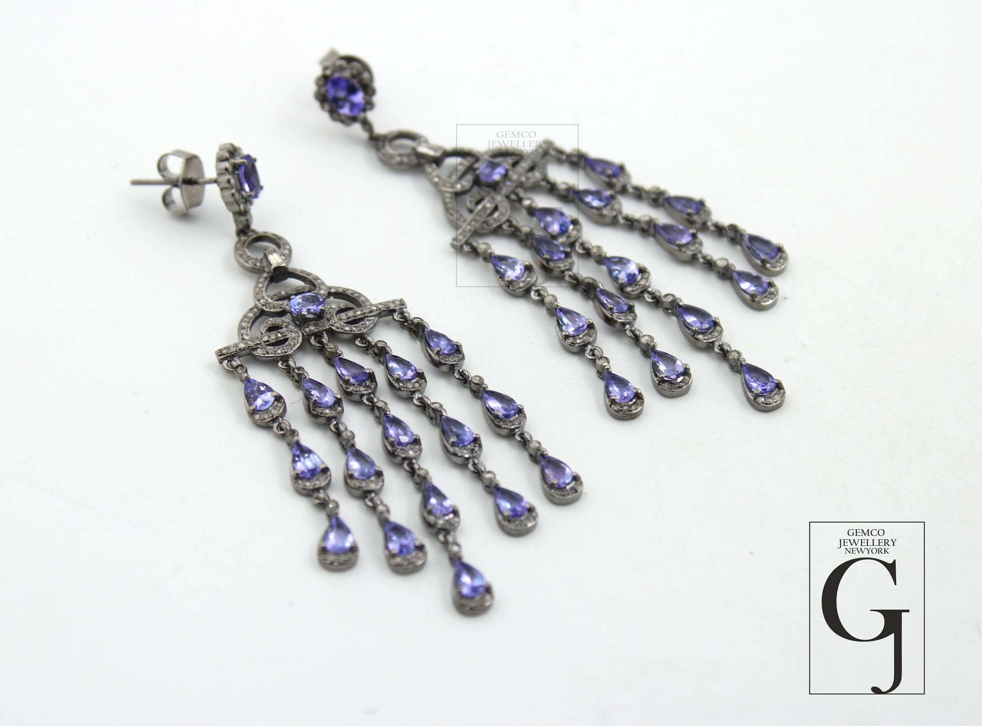 Very Beautiful Tanzanite Schindler Designer Earring Rosecut Pave Diamond Earring 925 Sterling Silver Handmade silver Finish Diamond Earring