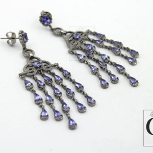 Very Beautiful Tanzanite Schindler Designer Earring Rosecut Pave Diamond Earring 925 Sterling Silver Handmade silver Finish Diamond Earring