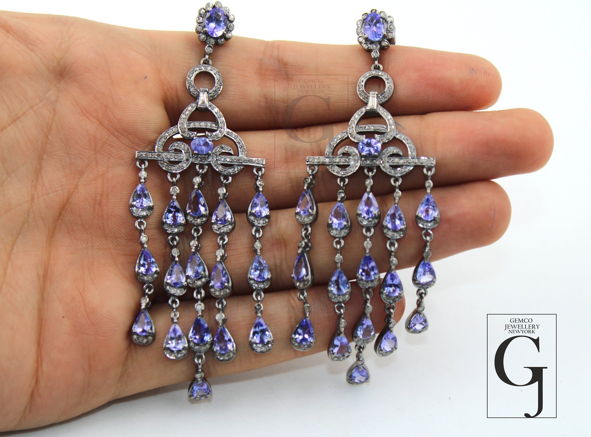 Very Beautiful Tanzanite Schindler Designer Earring Rosecut Pave Diamond Earring 925 Sterling Silver Handmade silver Finish Diamond Earring