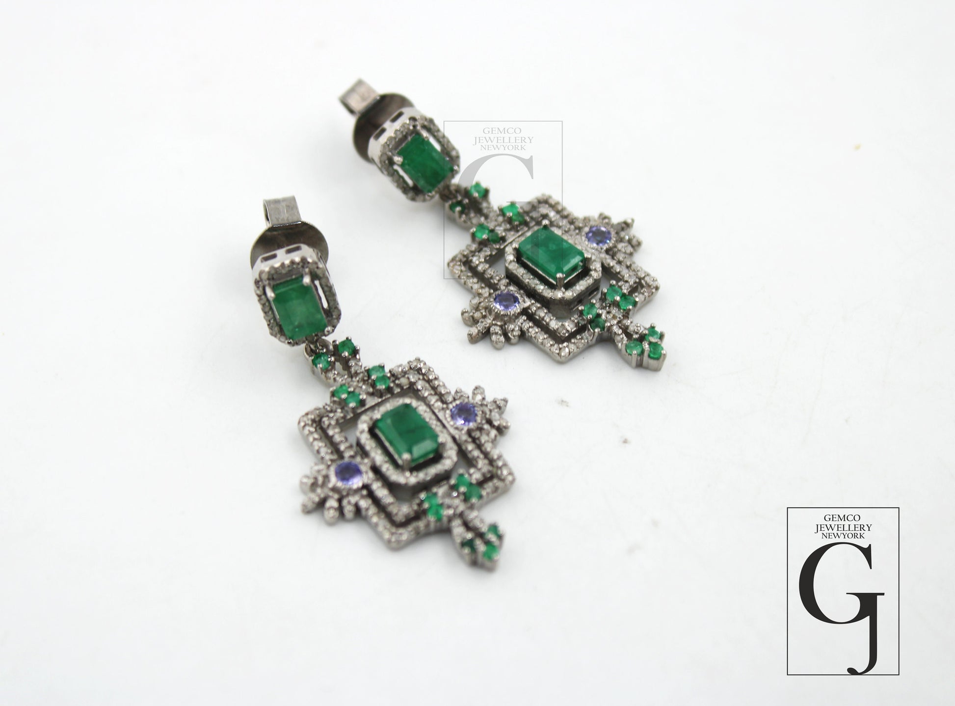 Beautiful Designer Emerald Earring Rosecut Pave Diamond Earrings 925 Sterling Silver Handmade Diamond Earring Schendlier Earring